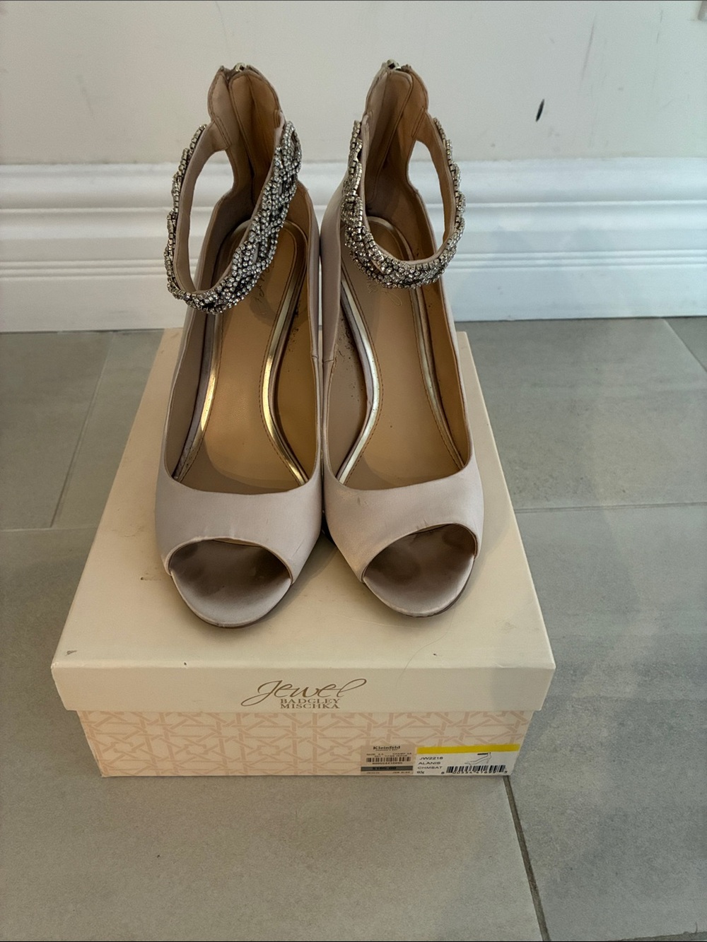 Badgley Mischka Blush Crystal-Ankle Peep-Toe Heels